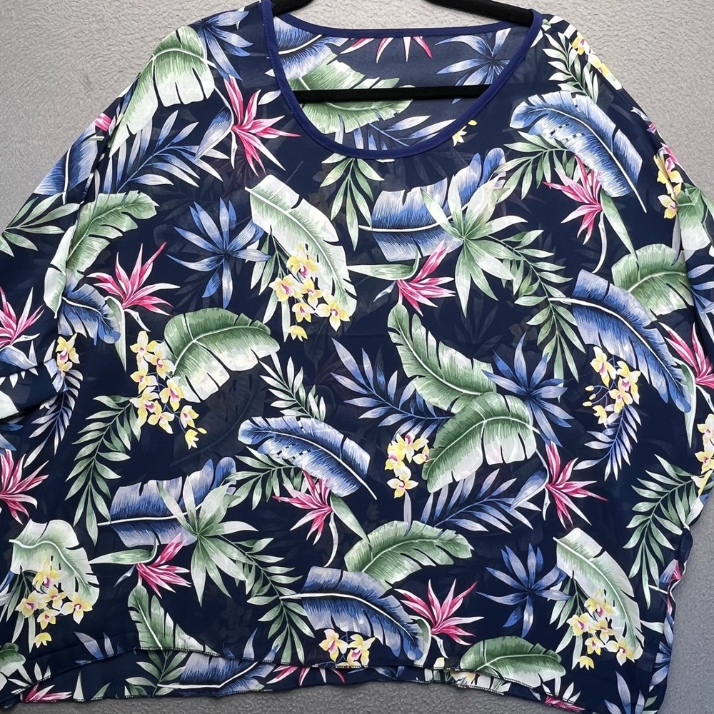 Tropical Women Top Polyester Floral Navy One Size Oversized Beach Resortwear